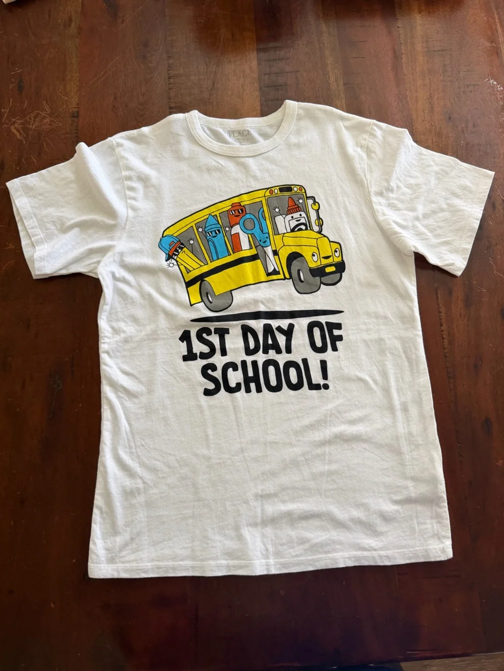 The Children's Place White Tee with Yellow School Bus Graphic